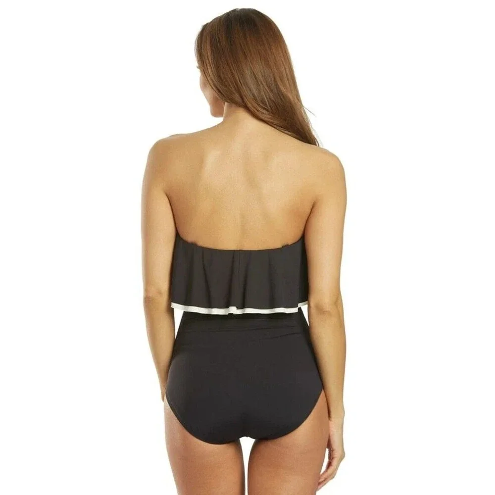 Contours Coco Reef  Agate Ruffle Tummy Control Swimsuit sz 14 /38D Black - Picture 2 of 6